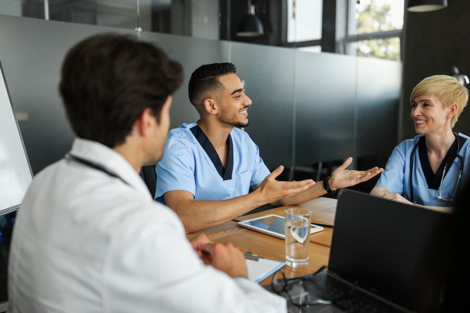 Healthcare team collaborating around a table