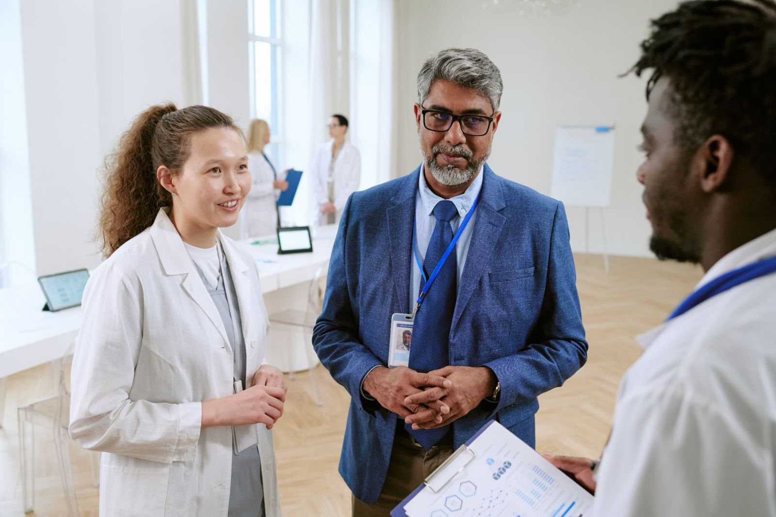 Healthcare professionals in conversation