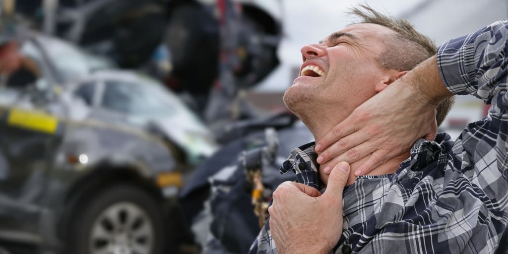 Person experiencing back and neck pain after a car accident.