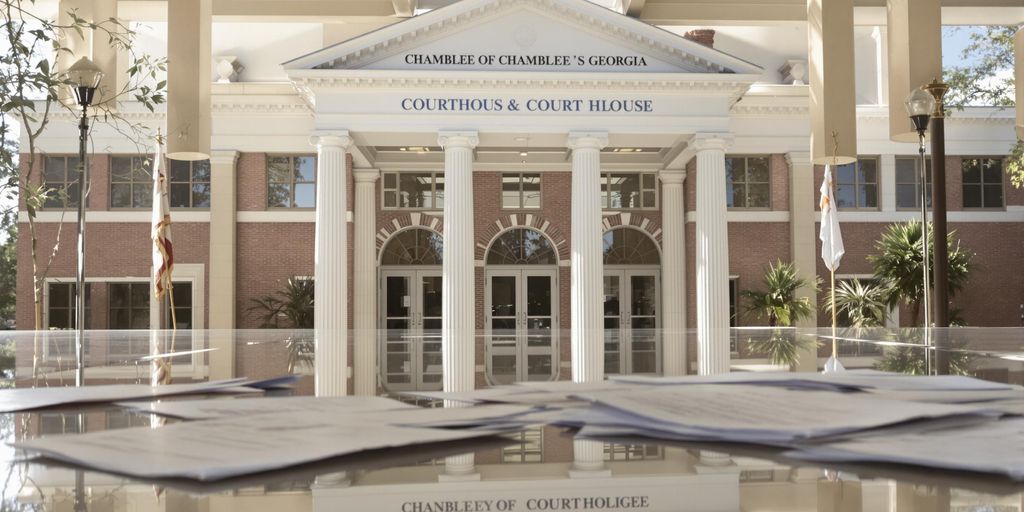 Chamblee courthouse with legal documents.