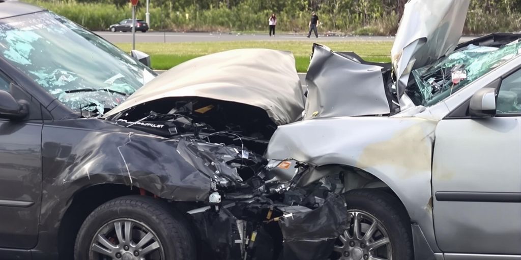 Car accident with damaged vehicles.