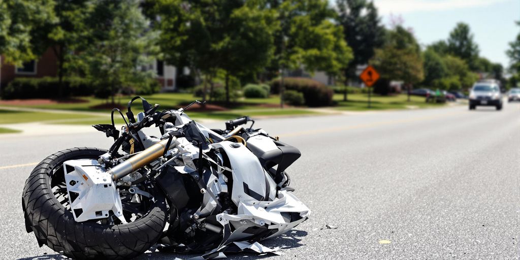 Motorcycle accident scene on a Kennesaw street.