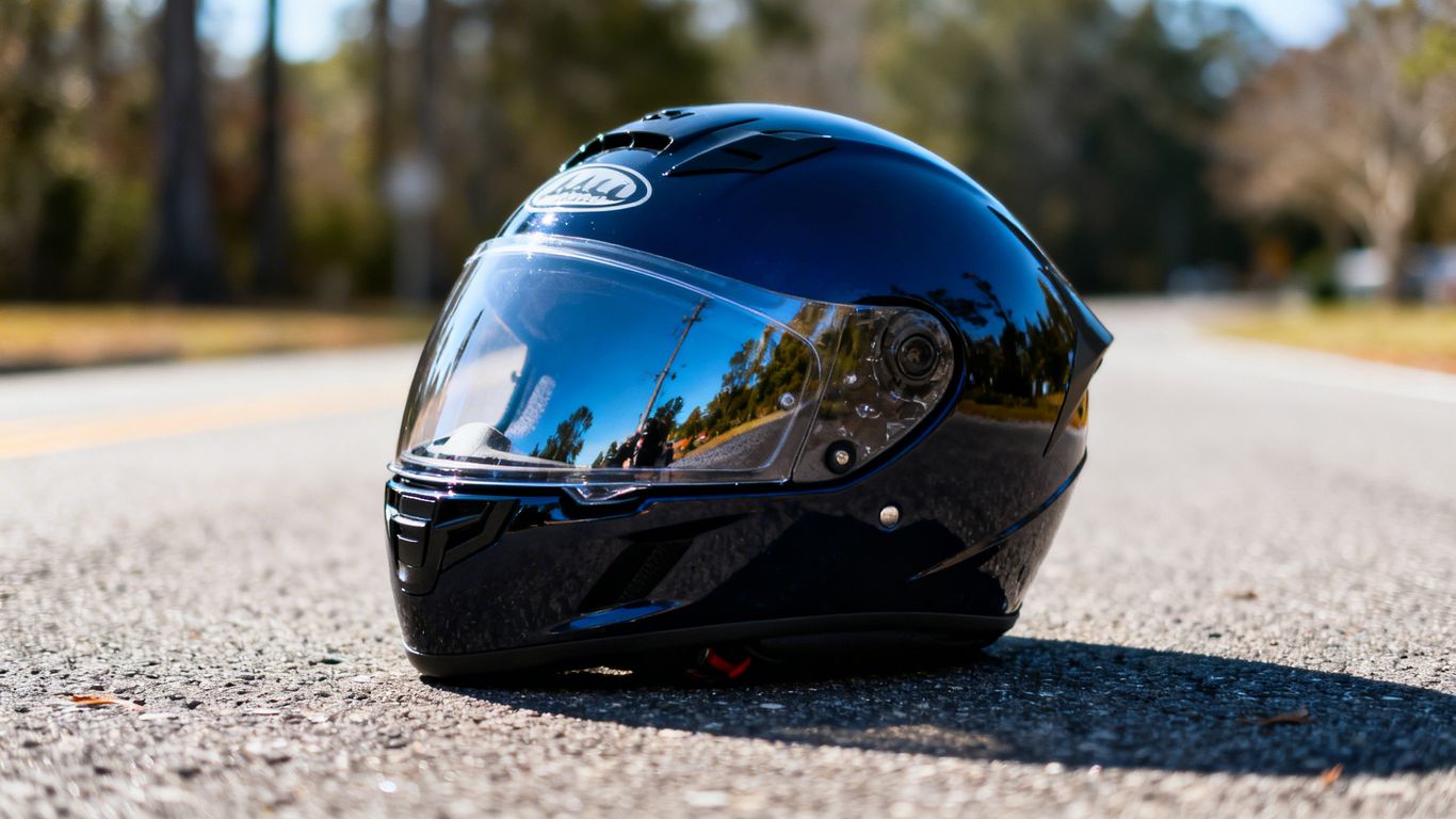 Motorcycle helmet on a road in Albany, GA.
