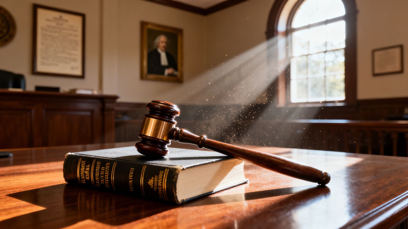 Newnan courthouse with gavel and law book.