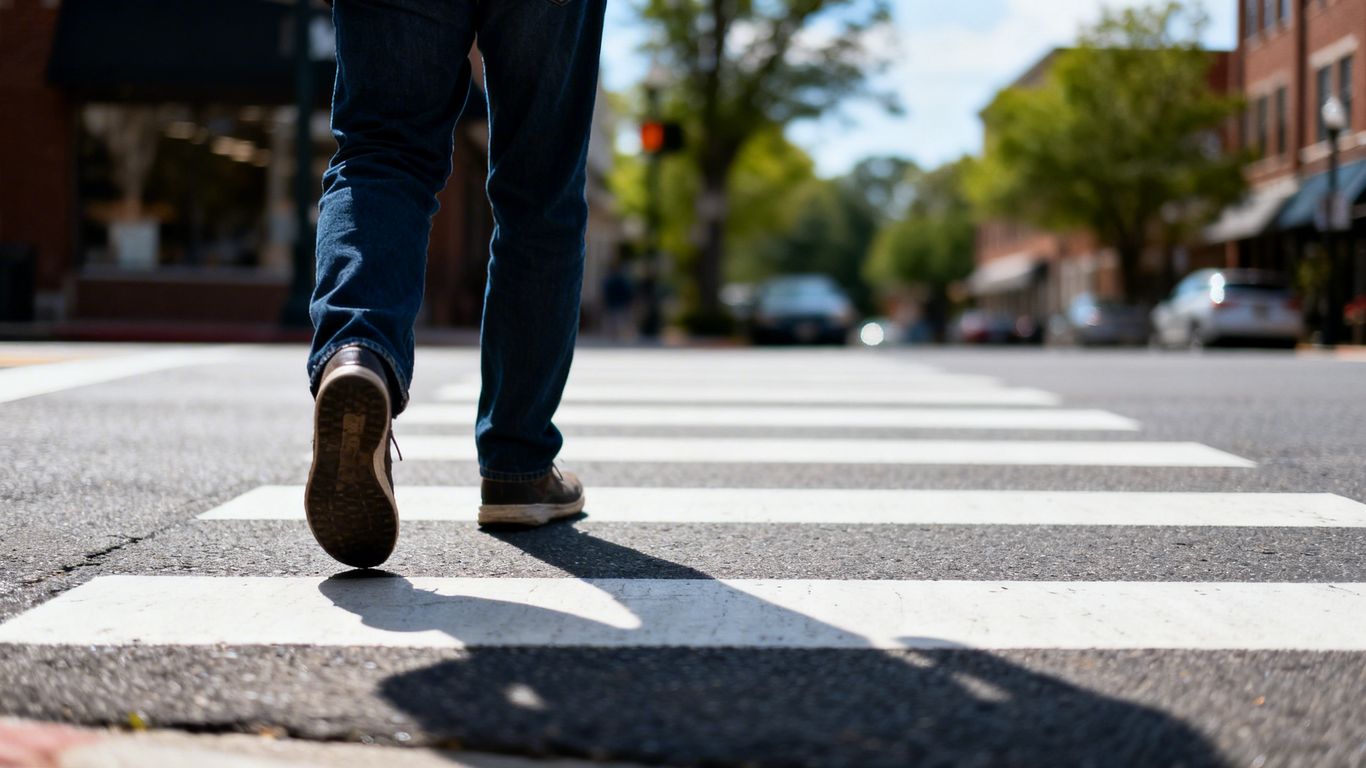 Marietta street with pedestrian near crosswalk.