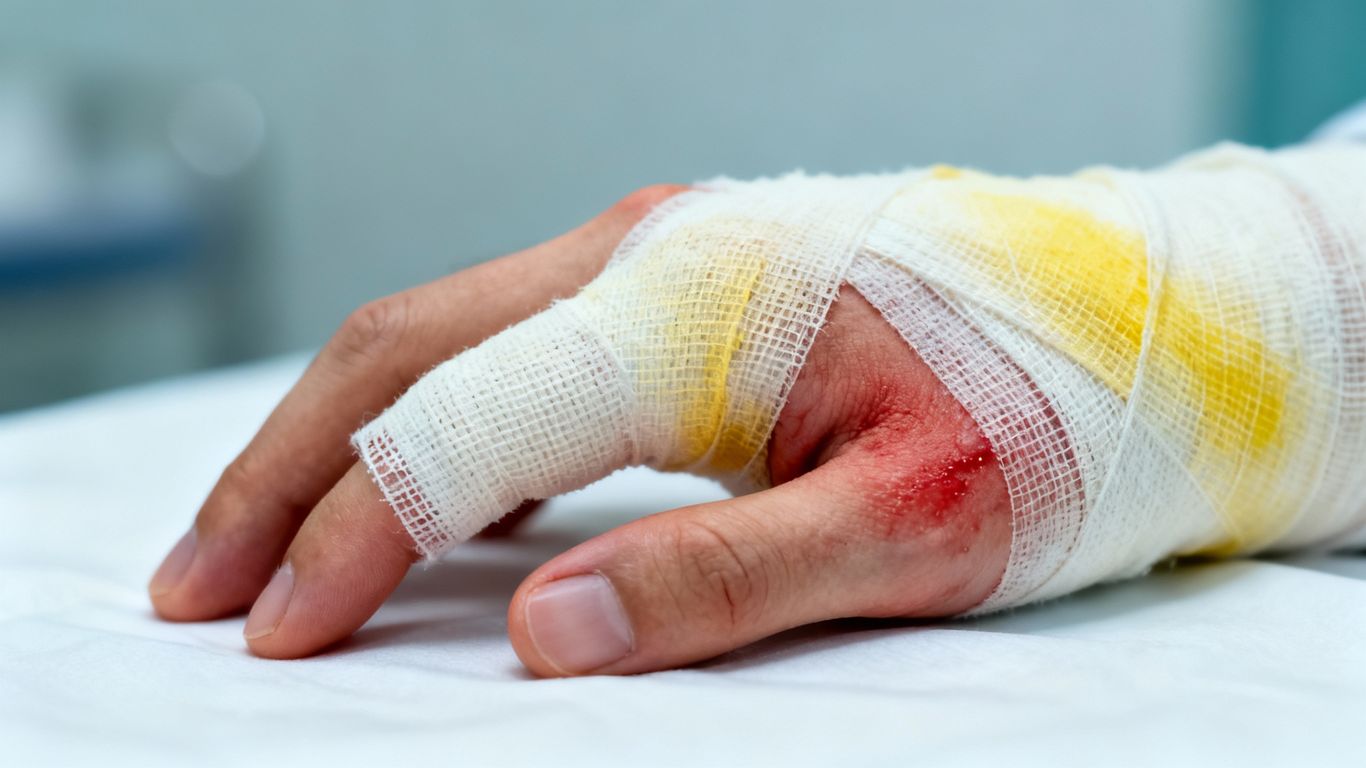 Burn injury victim receiving medical attention.