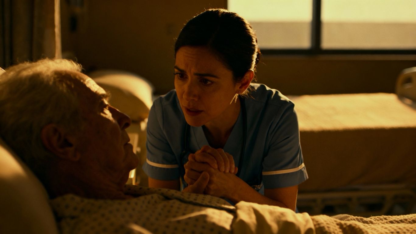 Elderly patient receiving care in a nursing home.