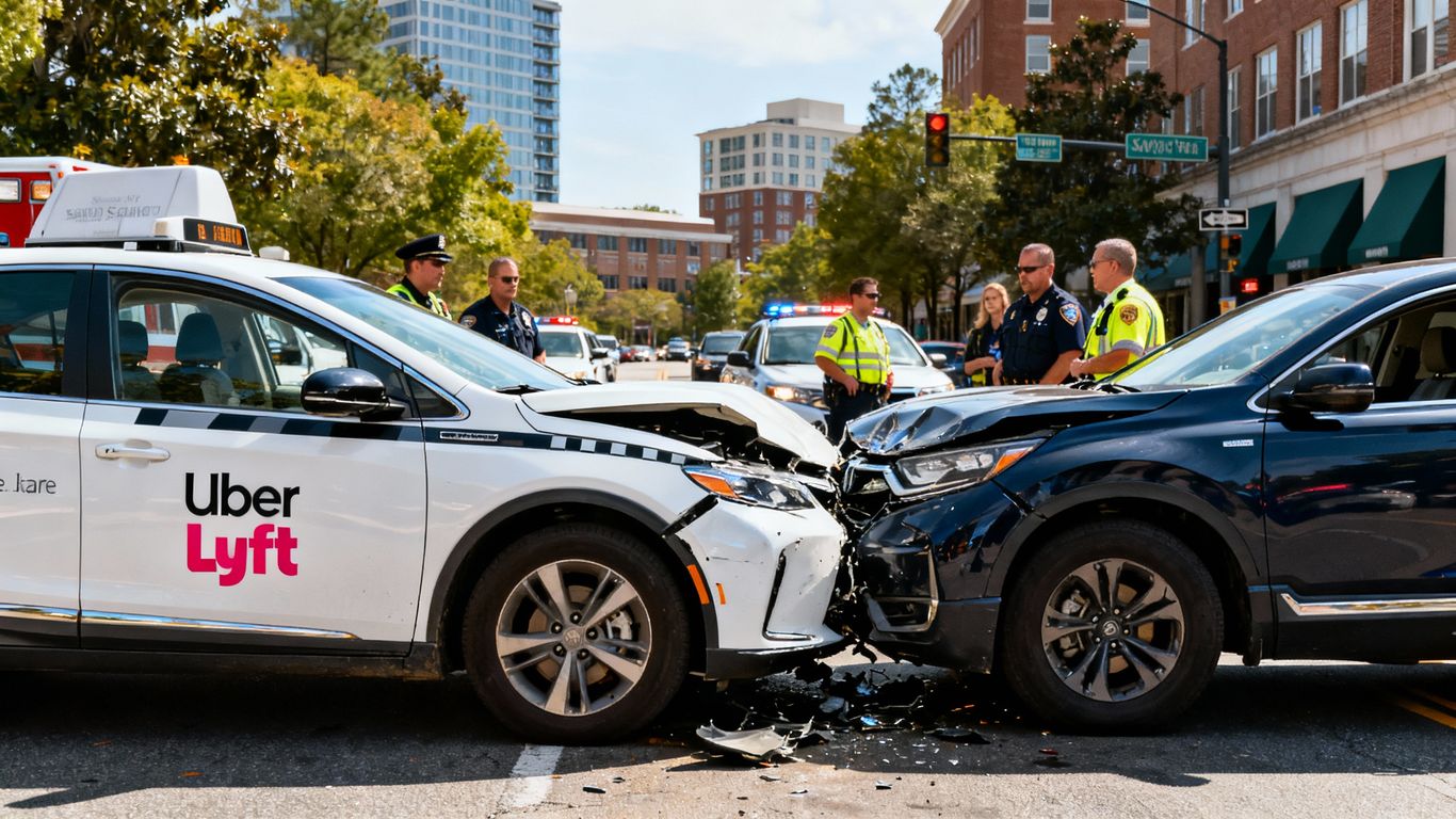 Uber car accident scene with police in Sandy Springs