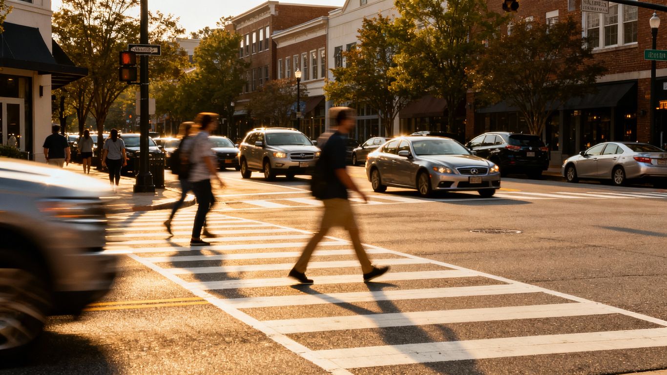 Pedestrians crossing street at Sandy Springs crosswalk