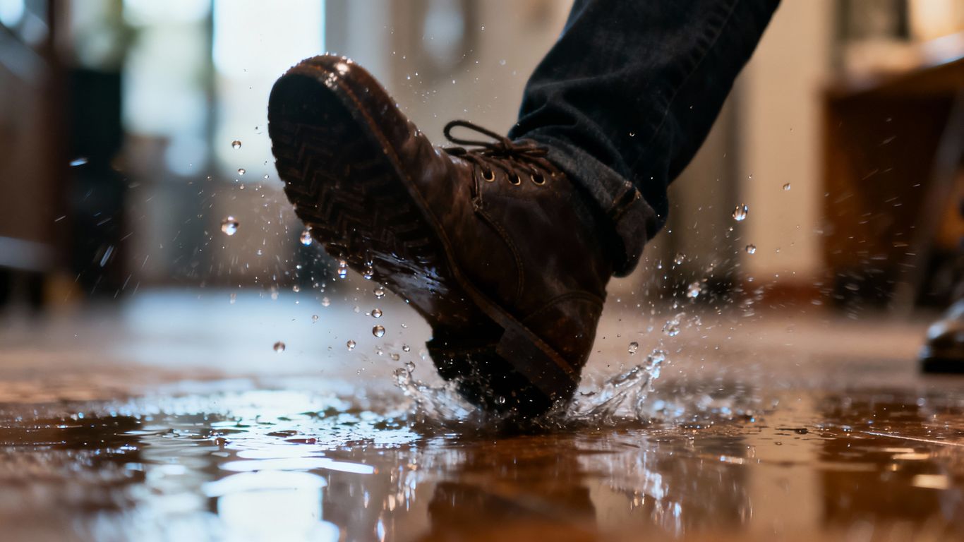 Person slipping on a wet floor.