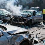 Damaged cars after a car wreck