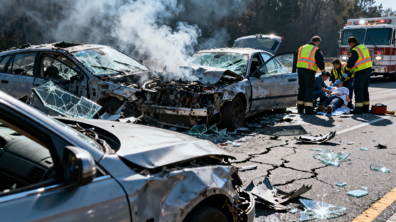 Damaged cars after a car wreck