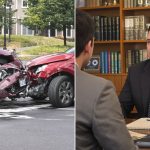 Lawyer consulting with client after minor car accident.