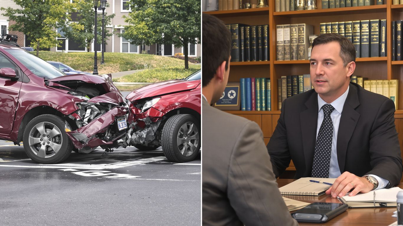 Lawyer consulting with client after minor car accident.